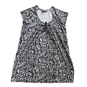 VTG Lily Stanhope Lingerie Womens 1X Black White Scroll Print Nightgown Chemise